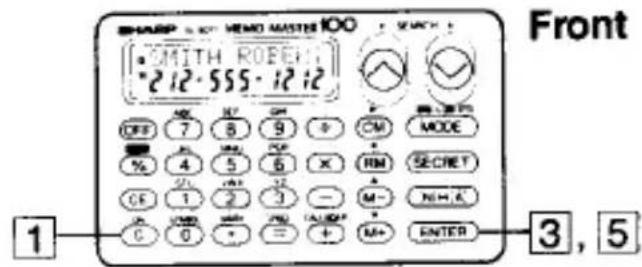SHARP & K- MEND MASTER 100 * MITH ROBERT *212-555-1212 OFF 7 8 9 10 CM MODE % 4 5 6 X RM SECRET CE 1 2 3 - M- C VND WNT WL CAMP ENTER 1 3, 5