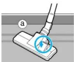 Diagramm eines Staubsaugers mit vergrößertem kreisförmigem Detail, das die Klinge zeigt (kein Text oder Symbole)