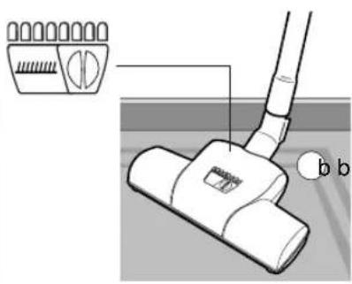 Diagramm eines Staubsaugers mit beschrifteten Teilen und vergrößerter Ansicht seiner Komponente.