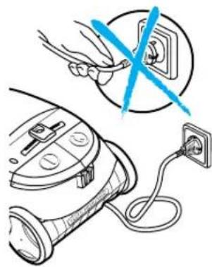 Diagramm mit elektrischen Verbindungen mit einem Schalter und Stecker, einschließlich eines blauen X, das den Schalter markiert.