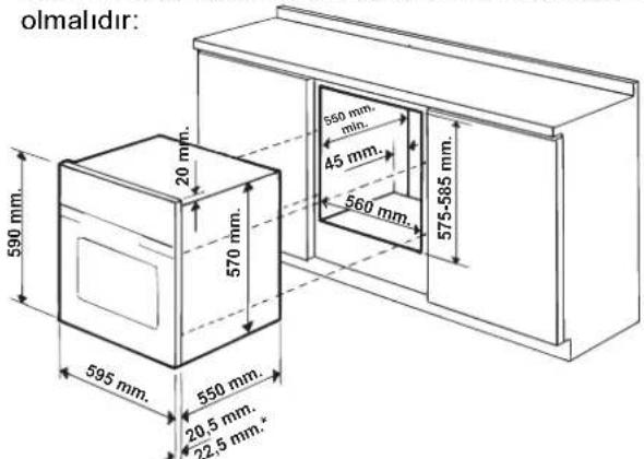 olmalidir: 590 mm. 20 mm. 570 mm. 560 mm. 45 mm. 560 mm. 575-585 mm. 595 mm. 550 mm. 20.5 mm. 22.5 mm.