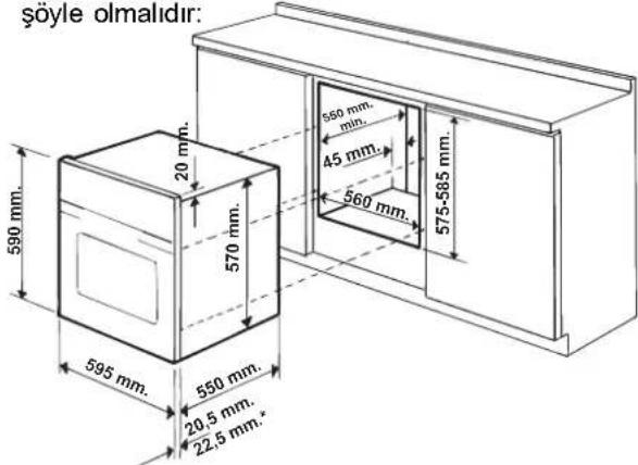şöyle olmalıdır: 590 mm. 20 mm. 570 mm. 560 mm. min. 45 mm. 560 mm. 575-585 mm. 595 mm. 550 mm. 20,5 mm. 22,5 mm.
