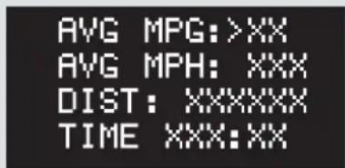 AVG MPG: >XX AVG MPH: XXX DIST: XXXXXX TIME XXX:XX