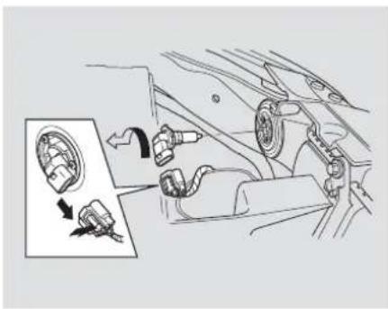 Diagram showing car engine compartment with valve and plug assembly, including a magnified inset of the valve component.