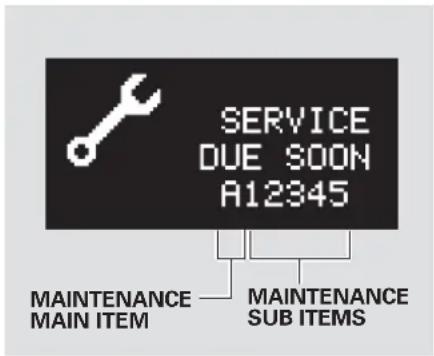SERVICE DUE SOON A12345 MAINTENANCE MAIN ITEM MAINTENANCE SUB ITEMS