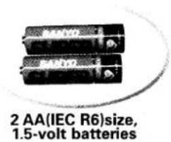 2 AA(IEC R6)size, 1.5-volt batteries