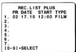 REC.LIST PLUS PR DATE START TYPE 1. 02 17.10 12:00 FILM 2. 3. 4. 5. 6. 7. [0-9]*SELECT