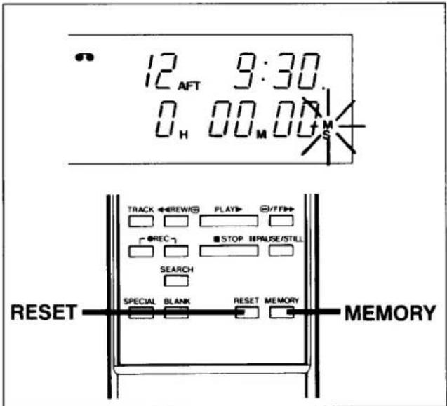 12 AFT 9:30. 0 H 00 M 00 M S TRACK ← REWR/ES PLAY/FF/> □ REC ▼ STOP BIPALISE/STILL SEARCH SPECIAL BLANK RESET MEMORY RESET MEMORY