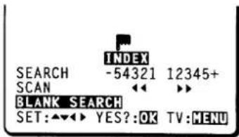 INDEX SEARCH -54321 12345+ SCAN BLANK SEARCH SET:▲▼▶ YES?:OK TV:MENU