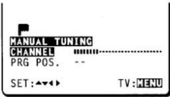 MANUAL TUNING CHANNEL PRG POS. -- SET:▲▼▶ TV:MENU
