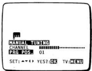 MANUAL TUNING CHANNEL PRG POS. 01 SET: ▲▼▶ YES?:OK TV:MENU