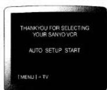 THANK YOU FOR SELECTING YOUR SANYO VCR AUTO SETUP START [MENU] + TV