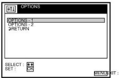 OPTIONS OPTIONS - 1 OPTIONS - 2 RETURN SELECT : + SET : OK MENU EXIT :