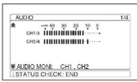 AUDIO 1/4 CH13 CH24 AUDIO MONI: CH1, CH2 STATUS CHECK: END