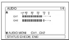 AUDIO 1/4 CH1 40 30 20 10 0 CH2 ······ AUDIO MONI: CH1, CH2 :STATUS CHECK: END