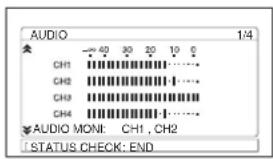 AUDIO 1/4 CH1 ...... CH2 ...... CH3 ...... CH4 ...... AUDIO MON: CH1, CH2 STATUS CHECK: END