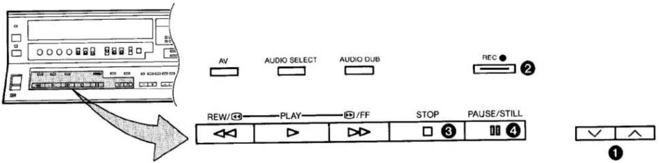 AV AUDIO SELECT AUDIO DUB REC ② REW/ play /FF STOP PAUSE/STILL ③ ④ ①