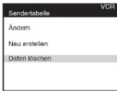 Senderlabelle Ändem Neu erstellen Daten löschen VCR