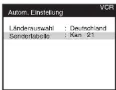 Autom. Einstellung VCR Länderauswahl : Deutschland Sendertabelle : Kan 21