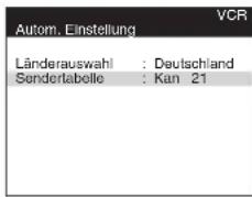 Autom. Einstellung VCR Länderauswahl : Deutschland Senderlabelle : Kan 21