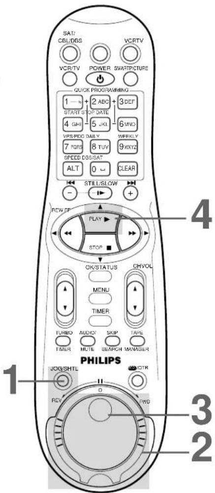 SAT/CBL/DBS VCR/TV POWER SMART/PICTURE QUICK PROGRAMMING 1 - + 2 ABC + 3 DEF START STOP DATE 4 GHI 5 JKL 6 MNO VPS/PDC DAILY 7 PQRS 8 TUV WEEKLY SPEED DBS/SAT 9 WXYZ ALT 0 CLEAR STILL/SLOW + REW PLAY FF STOP OK/STATUS CHVOL MENU TIMER TURBO AUDIO SKIP TAPE TIMER MUTE SEARCH MANAGER PHILIPS JOG/SHTL…
