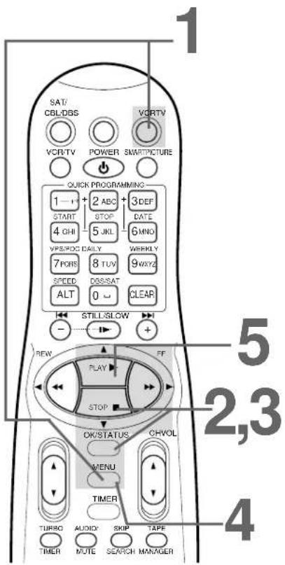 SAT/ CBL/DBS VCR/TV POWER SMARTPICTURE QUICK PROGRAMMING 1 → + START 4 GHI VPS/PDC DAILY 7 PQRS SPEED ALT 2 ABC STOP 5 JKL 8 TUV CRS/SAT 0 → 3 DEF DATE 6 MNO WEEKLY 9 WXYZ CLEAR STILL/SLOW REW PLAY STOP OK/STATUS CH/VOL MENU TIMER TURBO AUDIO SKIP TAPE MUTE SEARCH MANAGER 1 5 2,3 4
