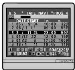 N 5 * TAPE NAVI *PROG 4 DATE START in m 1 05/9 34 10:00 328 2 06/11 L1 09:00 559 3 3/11 24 23:00 508 4 01/12 22 12:00 159 5 01/12 6 17:30 1009 6 18/11 11 10:45 119 ISO 12097 SELECT D V C 6.0 NAVI