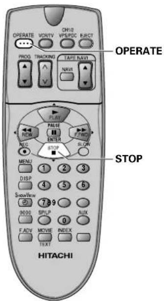 OPERATE PROG TRACKING TAPE NAVI NAV PLAY PULSE ENTER STOP MENU 1 2 3 DISP 4 5 6 ShowView 7 8 9 9000 SPLP AUX F.ADV MOVIE INDEX TEXT HITACHI