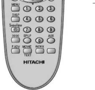 MENU 1 2 3 DISP 4 5 6 SHOWVIEW 7 8 9 00:00 SPILP AUX 0 FADV MOVIE INDEX TEXT HITACHI
