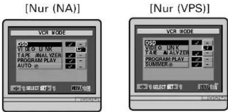 [Nur (NA)] [ NUR (VPS ) ] VCR MODE USB VTE O U NK TAPE ANALYZER PROGRAM PLAY AUTO SELECT SET VCA VCR MODE GSD VIDEO UNK TAE ANALYZER PROGRAM PLAY SUMMER 0 SELECT 10 0 VCA 0