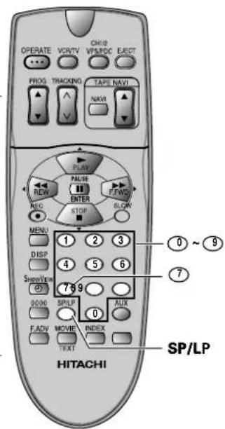 OPERATE VCRTV CHI/2 VPS/DC EJECT PROG TRACKING TAPE NAVI NAV MENU FUS PAN FAUM EFW ENTER STOP SLOW MENU 1 2 3 DISP 4 5 6 SHOWVIEW 7 8 9 9000 SP/LP AUX F.ADV MOVIE INDEX TEXT SP/LP HITACHI