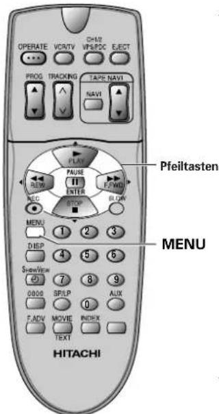OPERATE VCR/TV CHAS PROG TRACKING TAPE NAVI NAV Pfeiltasten MENU HITACHI