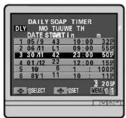 DAILY SOAP TIMER DLY MO TUUWE TH DATE START IN 1 05/9 43 10:00 325 2 06/11 L1 09:00 559 3 30/11 42 23:00 509 4 01/12 22 12:00 158 5 10/ 6 1 : 1009 6 8Y/1 11 10 : 119 SELECT TSET KEY