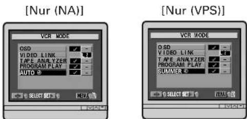 [Nur (NA)] [ Nur (VPS) ] VCR MODE OSD VIDEO LINK Tape ANALYZER PROGRAM PLAY AUTO SELECT SET OK VCR MODE OSD VIDEO LINK Tape ANALYZER PROGRAM PLAY SUMMER SELECT SET OK VCR MODE