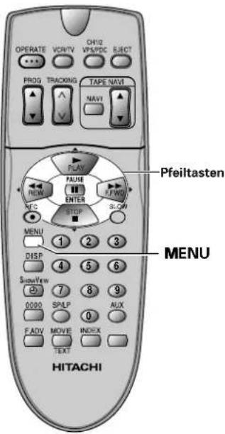 OPERATE VCR/TV CHG PROG TRACKING TAPE NAVI NAV Pfeiltasten NEW FAUN NEW ENTER FWD NEC SLOW MENU 1 2 3 DISP 4 5 6 SHOWView 7 8 9 0000 SPILP AUX FADV MOVE INDEX TEXT HITACHI