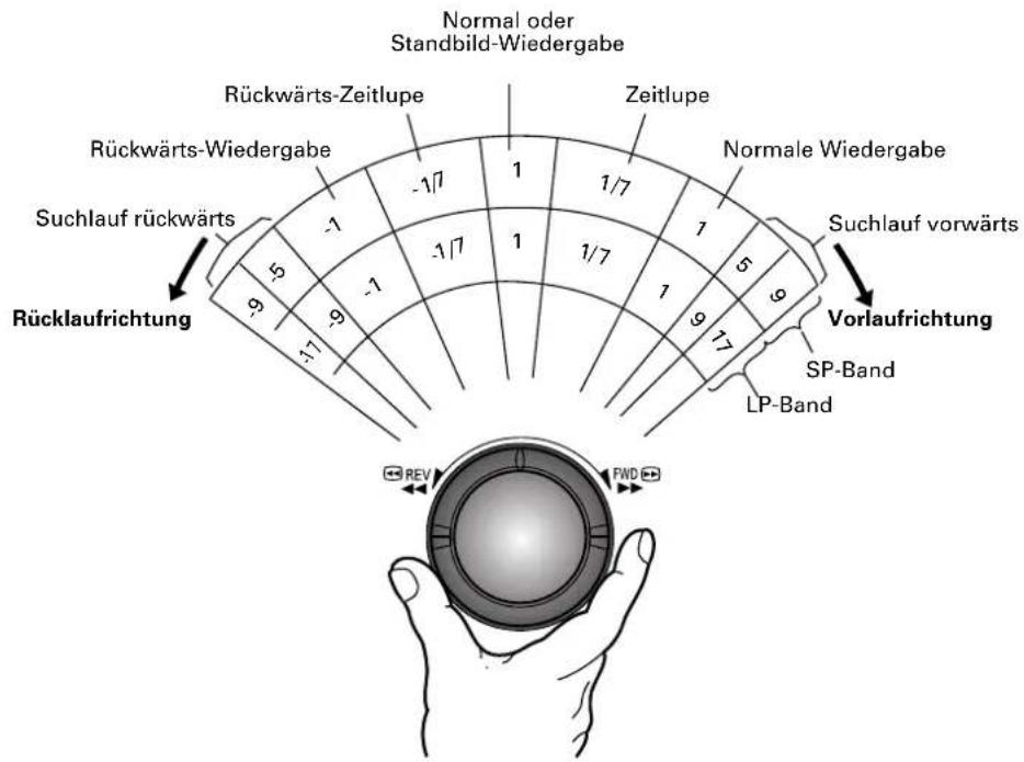 Normal oder Standbild-Wiedergabe Rückwärts-Zeitlupe Zeitlupe Rückwärts-Wiedergabe Suchlauf rückwärts Rücklaufrichtung Normal Wiedergabe Suchlauf vorwärts Vorlaufrichtung SP-Band LP-Band REV FWD