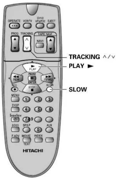 OPERATE VCR/TV OrHZ VSPDC EJECT PROG TRACKING TAPE NAVI NAVI TRACKING ^/v PLAY ► REW ENFWD REC STOP SLOW MENU 1 2 3 DISP 4 5 6 ShowView 789 0000 SP/LP AUX FADV MOVE INDEX TEXT HITACHI