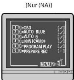 [Nur (NA)] 1 V=OSD 2 V=AUTO BLUE 3 V=AUTO 4 V=MINICAM 5 V=PROGRAM PLAY 6 V=PREPARE REC MENU V=