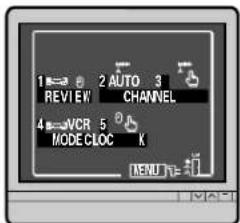 1=3 2 AUTO 3 REVIEW CHANNEL 4=VCR 5 MODE CLOC K MENU