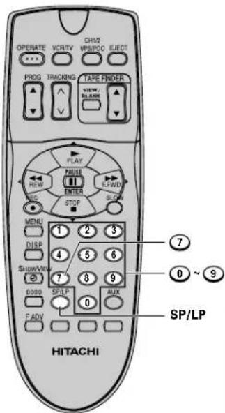 OPERATE VCRIV CH1/2 PROG TRACKING TAPE ENDER NEW / BLACK REVIEW SELL PLAY FAUSE ENTER STOP MENU 1 2 3 DISP 4 5 6 SHOW/WM 7 8 9 0000 SP/LP 0 AUX F ADV 0 SP/LP HITACHI