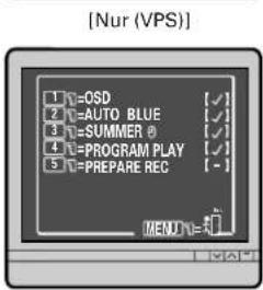 [Nur (VPS)] 1 V=OSD 2 V=AUTO BLUE 3 V=SUMMER 0 4 V=PROGRAM PLAY 5 V=PREPARE REC MENU v=