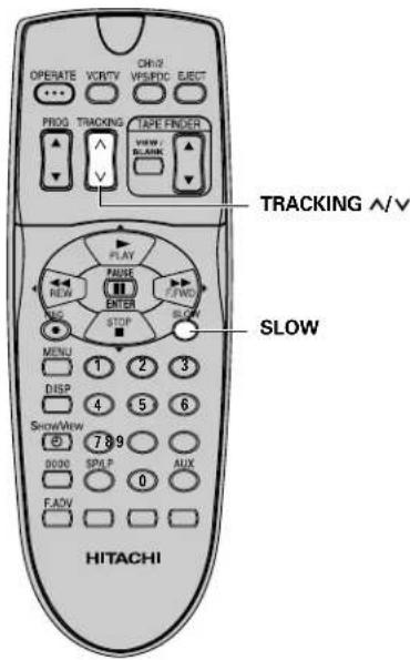 OPERATE VCRTV OH/2 VPS/PDC ELECT PROG TRACKING TAPE FINDER VIEW BLANK TRACKING A/V PLAY FAUSE ENTER F/W0 STOP SLOW MENU 1 2 3 DISP 4 5 6 ShowView 789 8000 SPAP AUX F.ADV 0 HITACHI