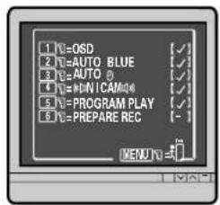 1 V=QSD 2 V=AUTO BLUE 3 V=AUTO 0 4 V=#NICAM0 5 V=PROGRAM PLAY 6 V=PREPARE REC MENU: V=