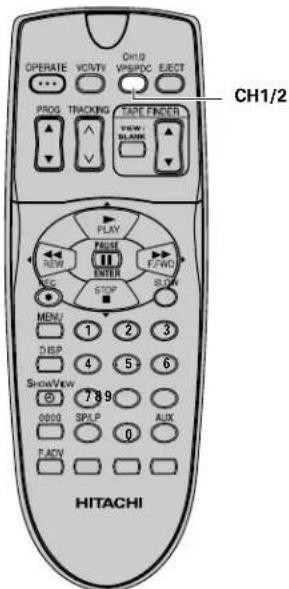 OPERATE VOUTV CH12 VPSPDC ELECT PROG TRACKING TAPE FINDER VIEW/ BLANK CH1/2 PLAY FAGE II ENTER F/WND STOP SLOW MENU 1 2 3 DISP 4 5+ 6 ShowView 789 0000 SPLP AUX FADV 0 HITACHI