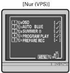 [Nur (VPS)] 1 V=OSD 2 V=AUTO BLUE 3 V=SUMMER 0 4 V=PROGRAM PLAY 5 V=PREPARE REC MENU V=
