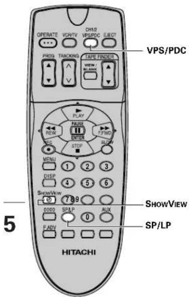 OPERATE VCR/TV CHIR VPS/PDC ELECT PROS TRACKING TAPE FINDRED VIEW / RLAN VPS/PDC PLAY FAWS F/FWD NEW ENTER STOP MENU 1 2 3 DISP 4 5 6 SHOWVIEW 789 0000 SP/LP AUX FADV 0 SP/LP HITACHI 5