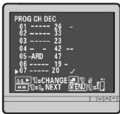 PROG CH DEC 01 ---- 26 -- 02 ---- 33 -- 03 ---- 23 -- 04 --- 42 -- 05 -ARD 47 06 ---- 19 -- 07 ---- 20 ✓ 0.3 ▼ CHANGE ▼ << ▼ NEXT ▼ END ▼