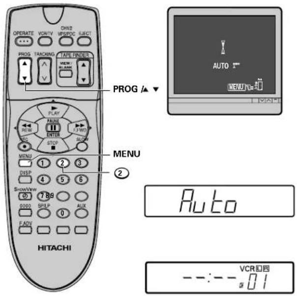 OPERATE VCH/V CH/2 VPS/DC ELECT PROG TRACKING TAPE FINDERS VIEW SLAMK PROG ▲ ▼ AUTO MENU PLAY FUSE ENTER STOP MENU 1 2 3 DISP 4 5 6 ScrewView 7 Bag 0000 SIRLP 0 AUX F-ADV MENU 2 HITACHI Auto --:-- VCR口回