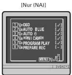 [Nur (NA)] 1 U=OSD 2 U=AUTO BLUE 3 U=AUTO C 4 U=ONI CAMI# 5 U=PROGRAM PLAY 6 U=PREPARE REC MENU U=+/-