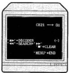 CH21 → 01 ' H' + DECODER (-) '←' -SEARCH' ■ + CLEAR ' MENU' + END